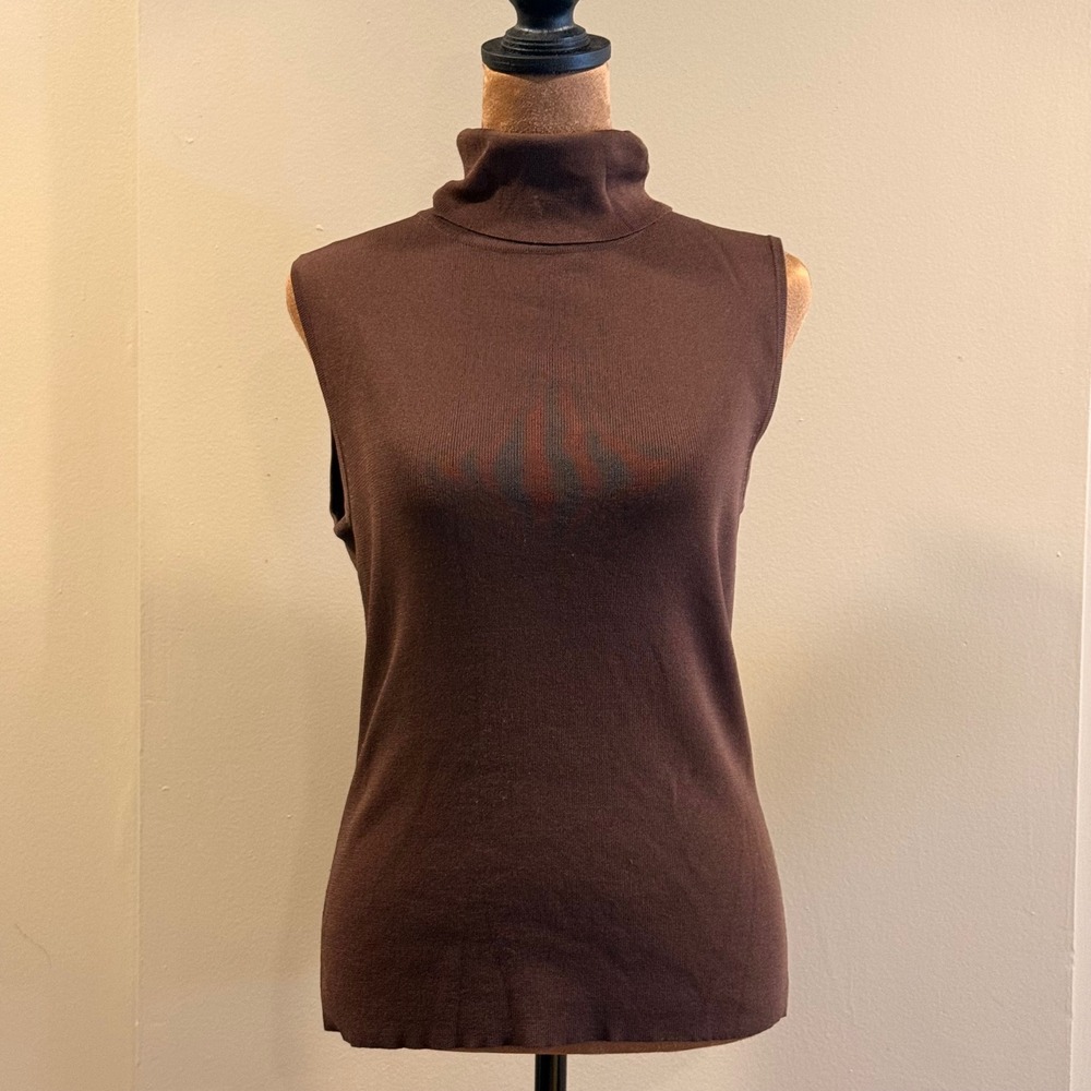 Scott Taylor Sleeveless Turtleneck Women S Brown Ribbed Knit Shell Top Layering